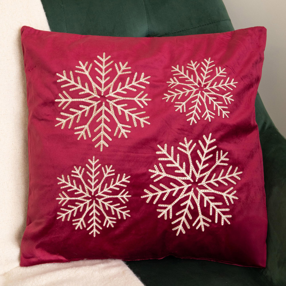 Samuel Alexander Burgundy and Gold Snowflake Soft Christmas Cushion 44 x 44cm Image 2
