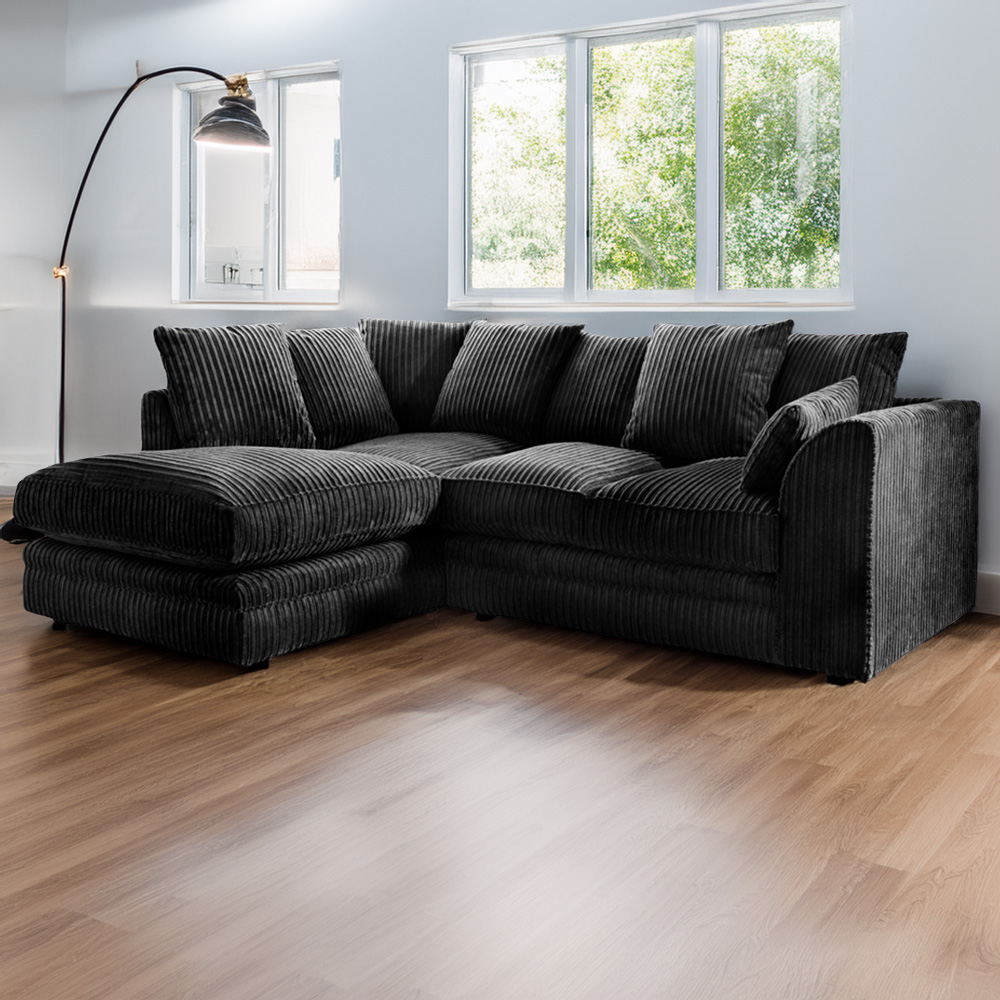 Portland Canolo Luxury 3 Seater Black Jumbo Cord Left Hand Corner Chaise Sofa Image 1