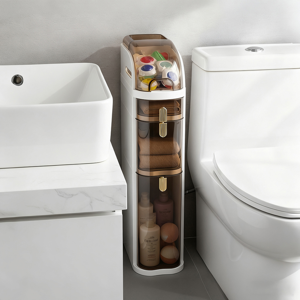Living and Home 3 Drawer Slim Plastic Bathroom Storage Cabinet Image 7