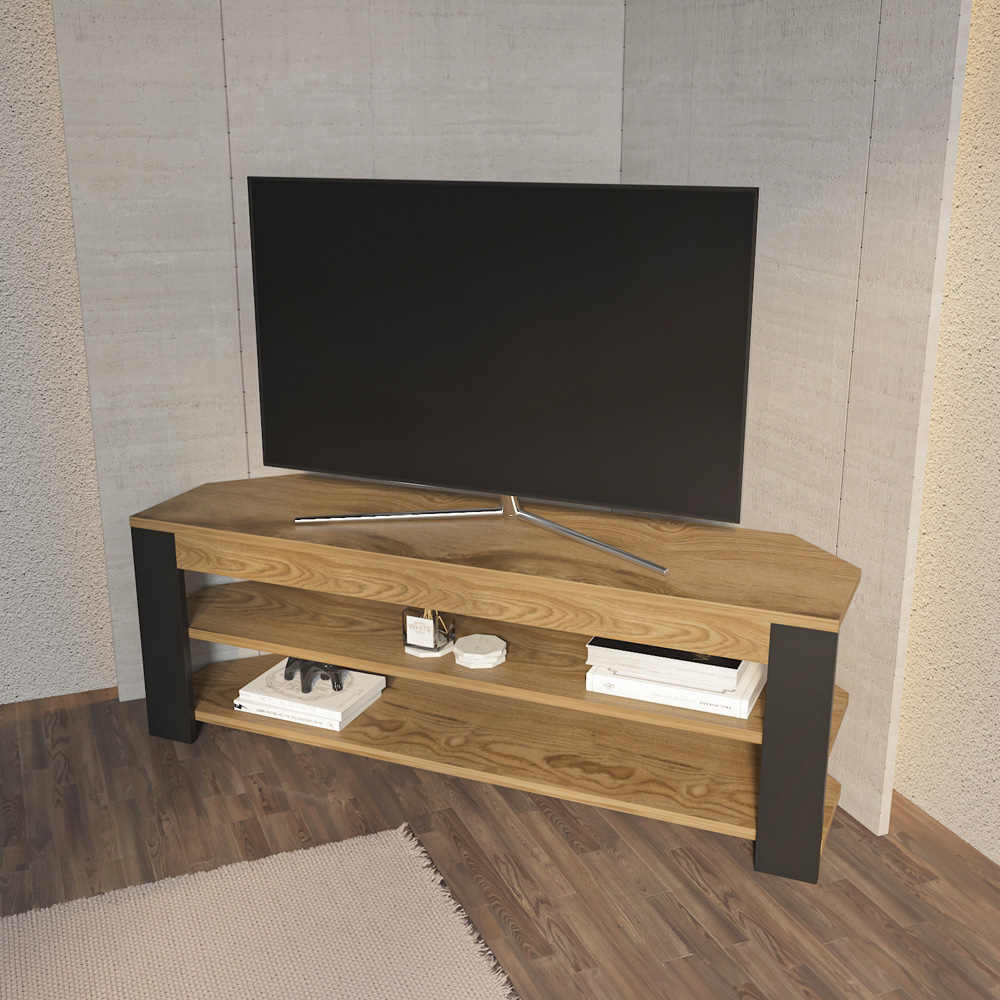 Decorotika Rita 2 Shelf Oud and Black Corner TV Stand for 43 inch TV Image 5