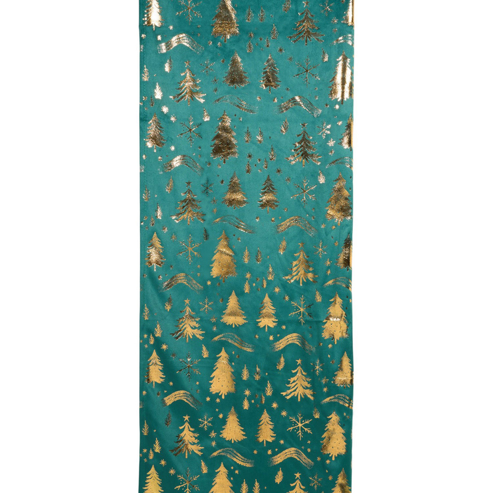 Golden Christmas Tree Table Runner Teal Image 2