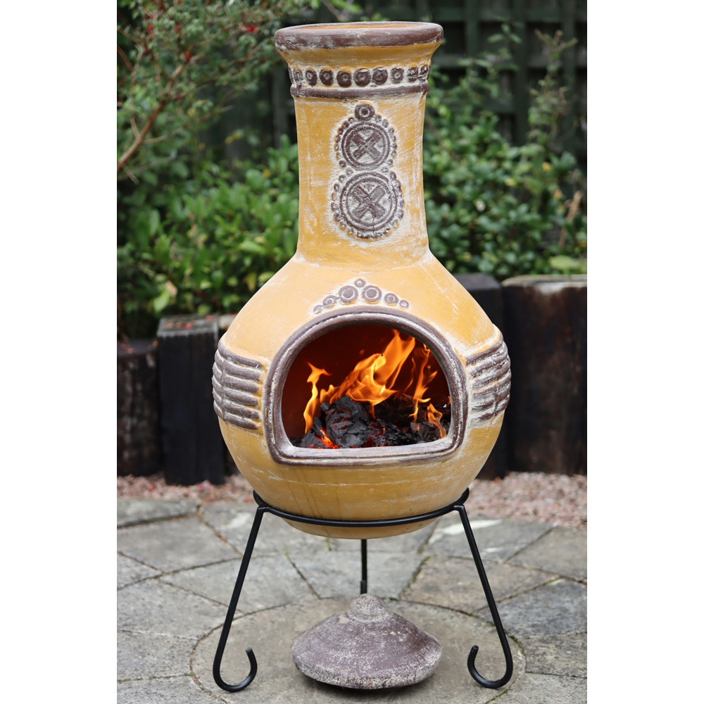 Gardeco Azteca Extra Large Yellow Mexican Chimenea with Stand and Lid Image 2