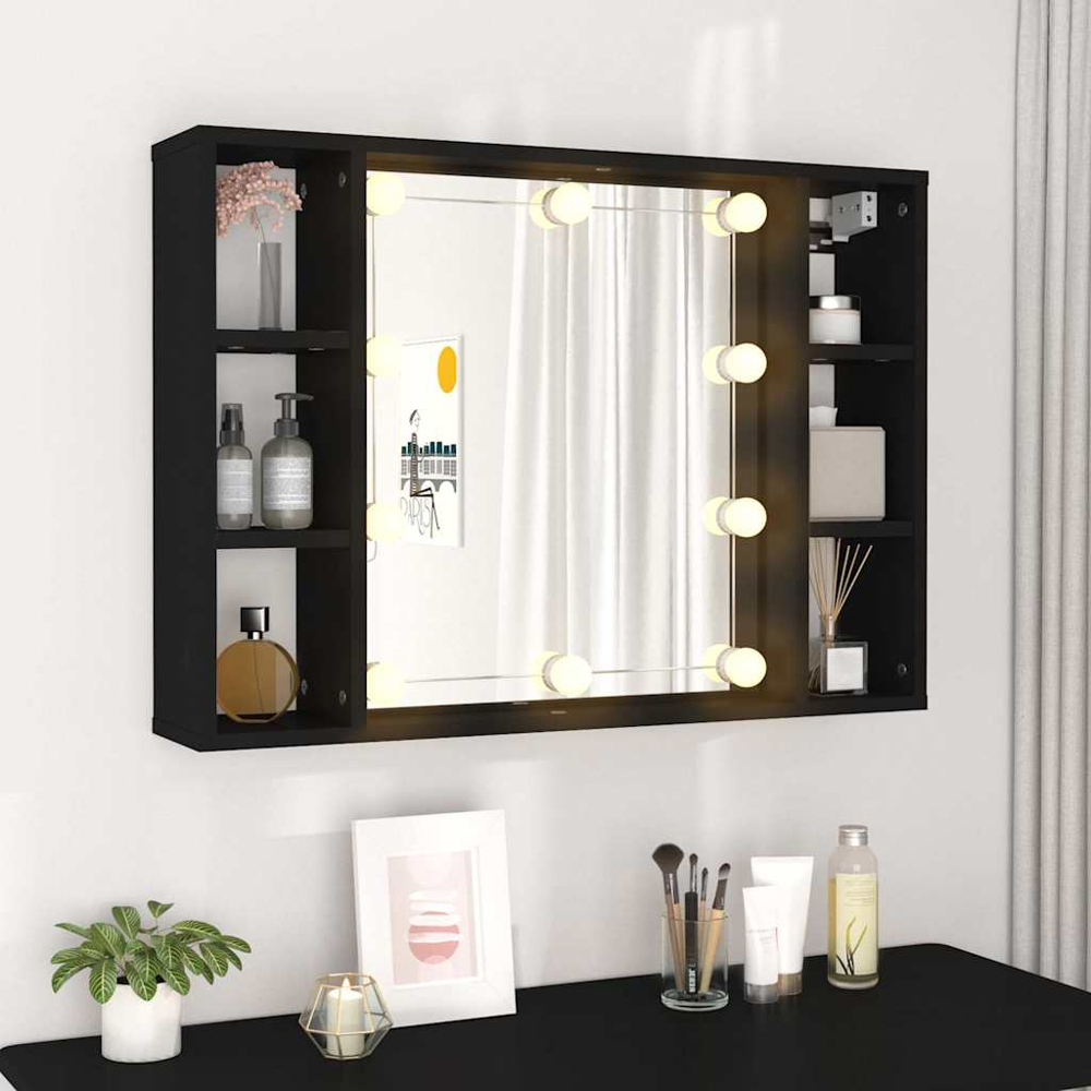 vidaXL 6 Shelf Black LED Mirror Cabinet Image 7