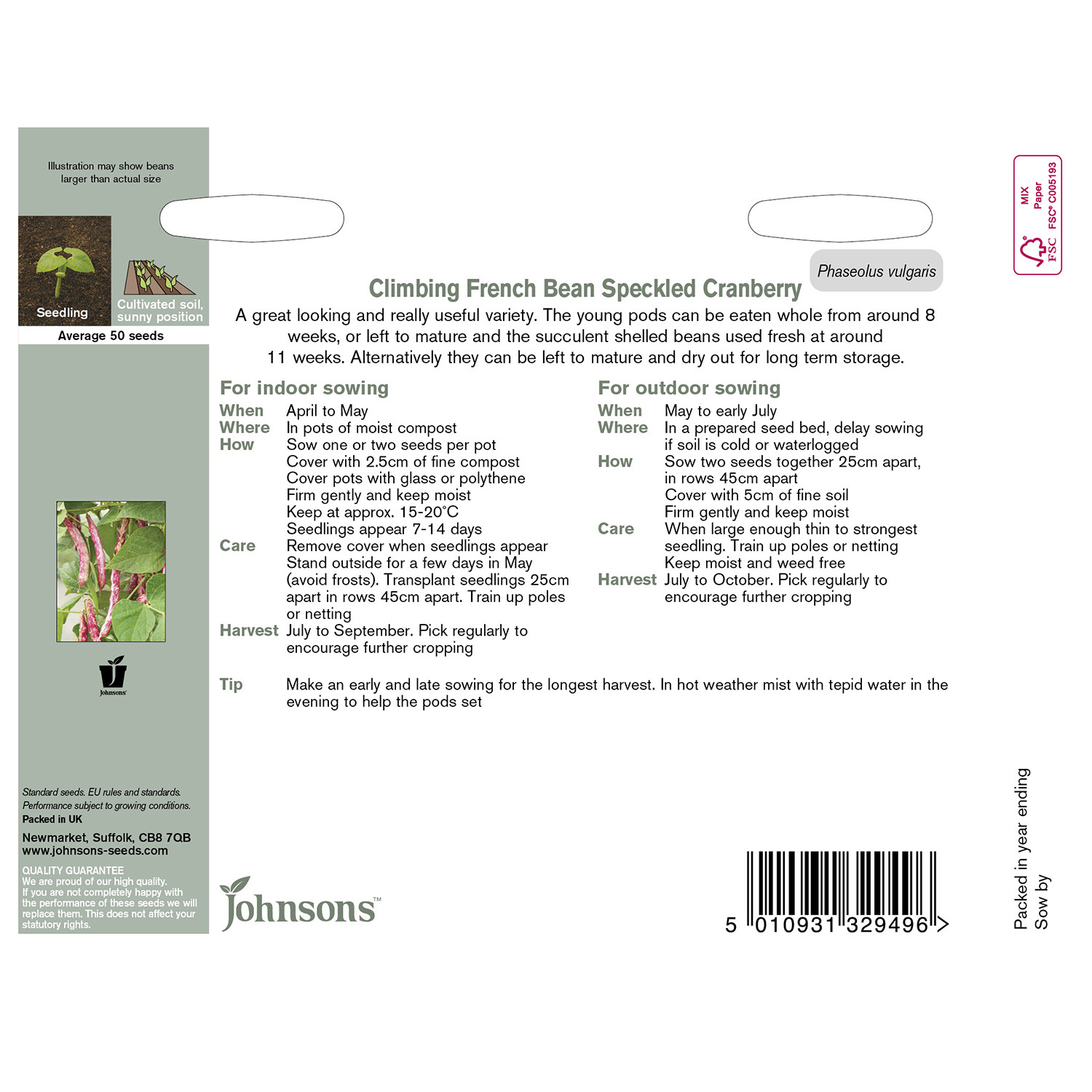 Johnsons Climbing French Bean Speckled Cranberry Image 2