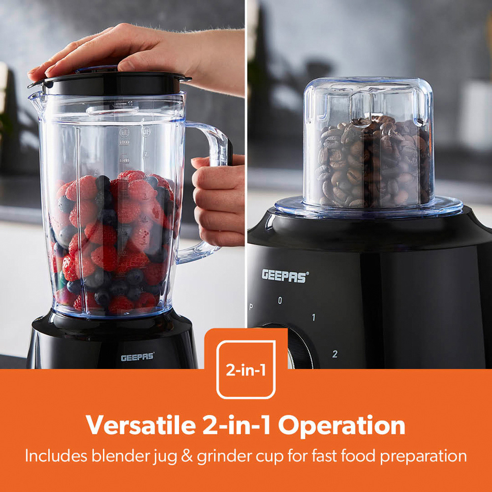 Geepas GSB44117UK-BK Black 1.8L 2-in-1 Food Jug Blender and Coffee Spice Grinder 600W Image 5