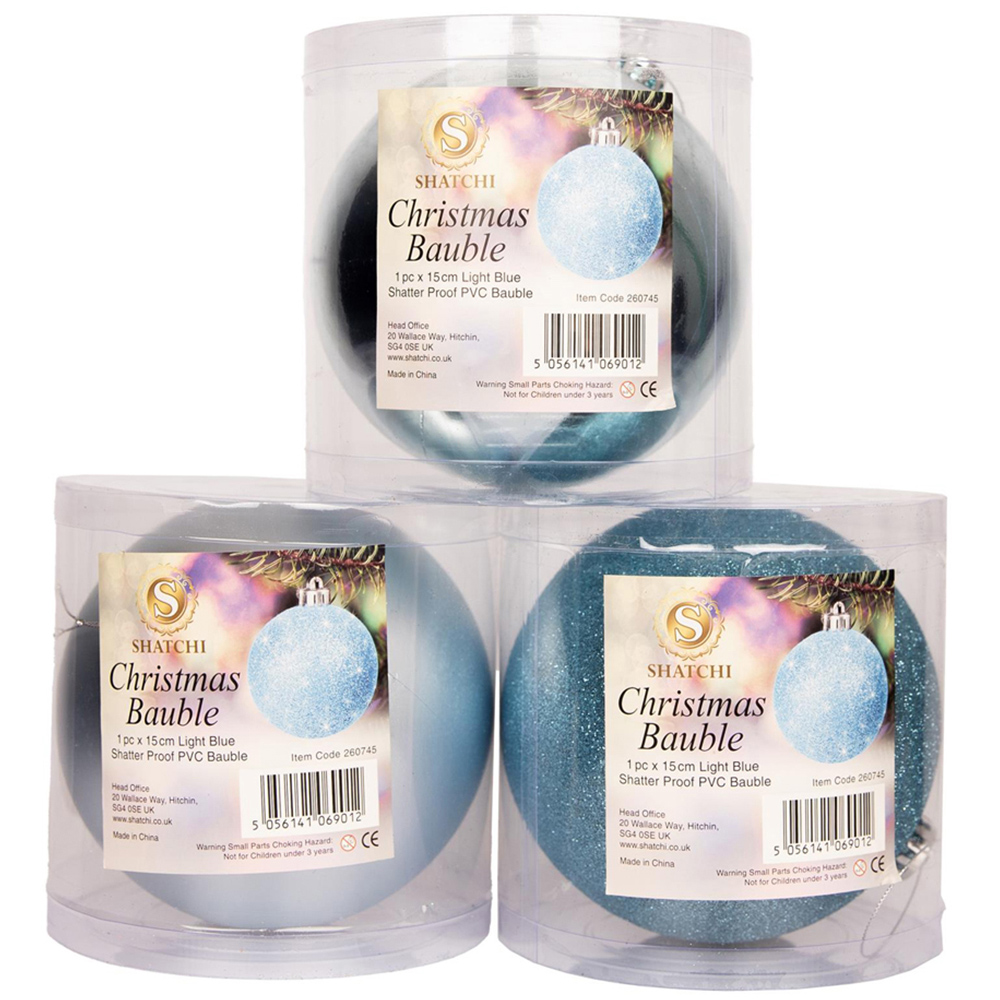 Shatchi 15cm Light Blue Luxury Bauble 3 Pack Image 2