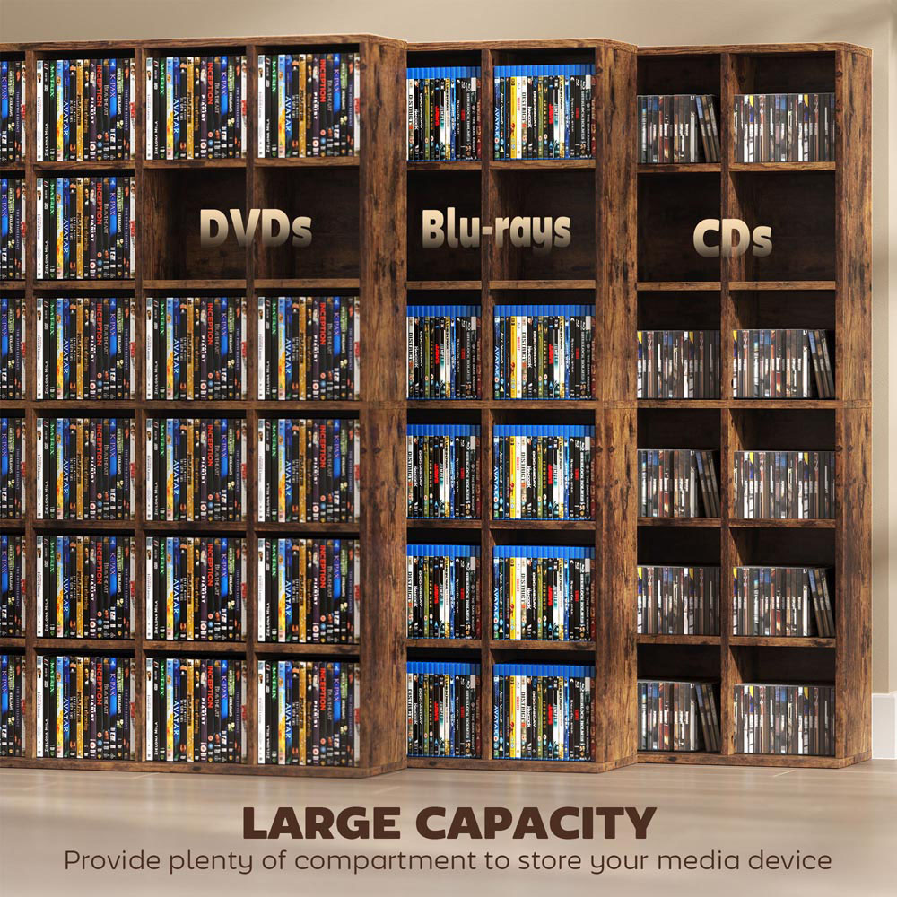 Portland 24 Shelf Rustic Brown Media Storage Rack Image 7