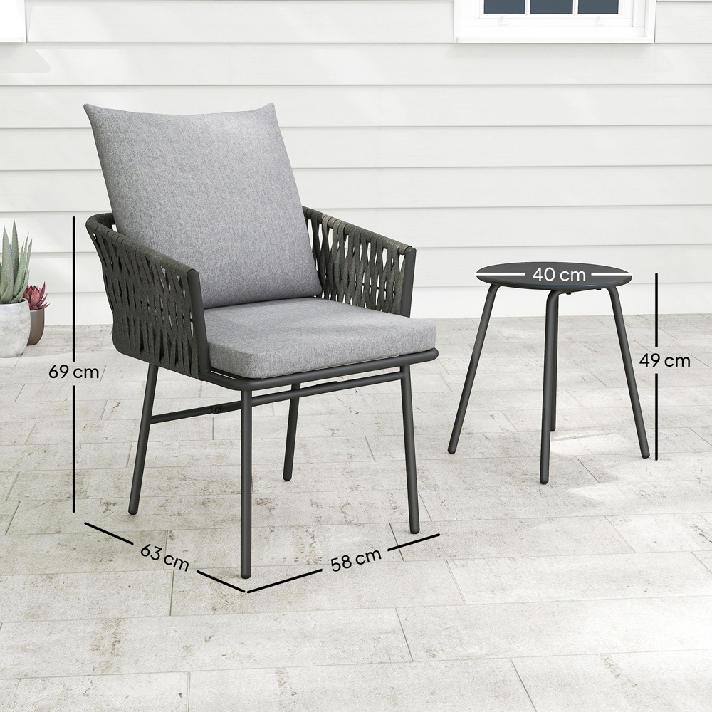 Outsunny 2 Seater Grey Rattan Bistro Set with 4 Cushions Image 9