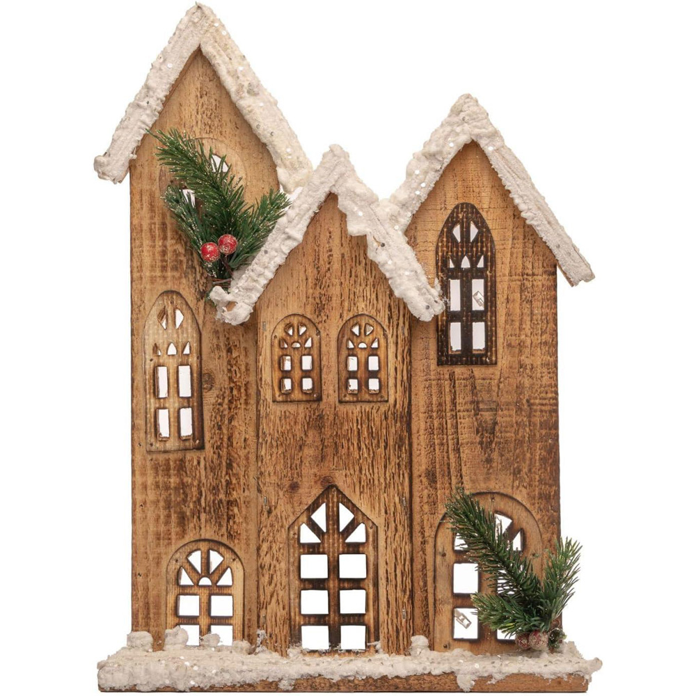 Shatchi Brown Snow Covered Wooden House LED Christmas Decoration Image 1