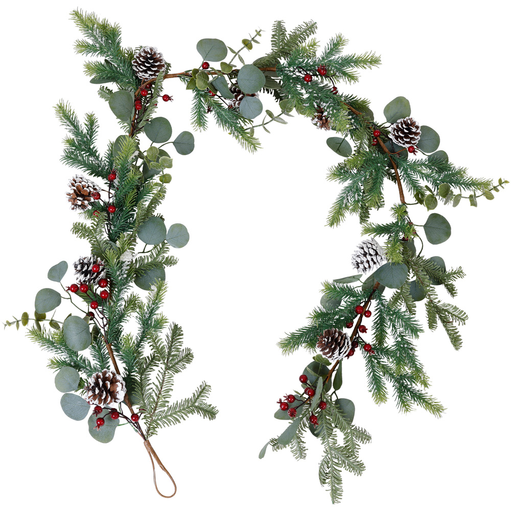 Charles Bentley Green Christmas Garland with Berries and Pinecones 180cm Image 3