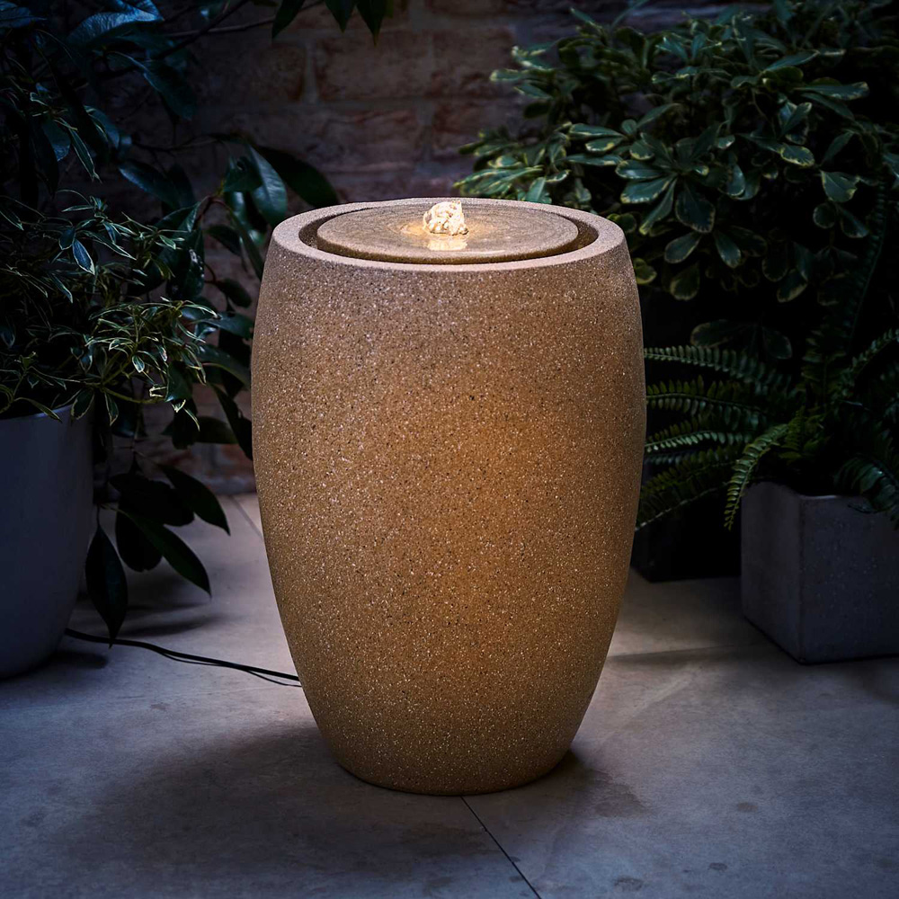 ValueLights Natural Round Tall Urn Solar LED Outdoor Water Fountain Feature Image 2
