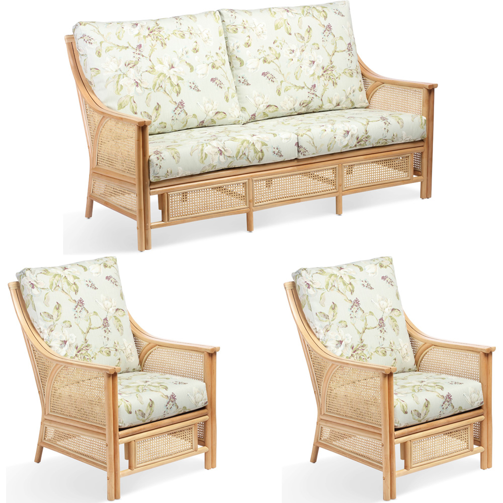Desser Chester 5 Seater Natural Rattan Floral Fabric Sofa Set Image 2