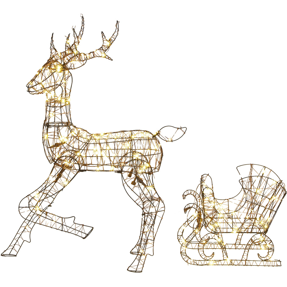 Outsunny 175 Warm White LED 2-Piece Reindeer and Sleigh Set Outdoor Christmas Decoration Image 2