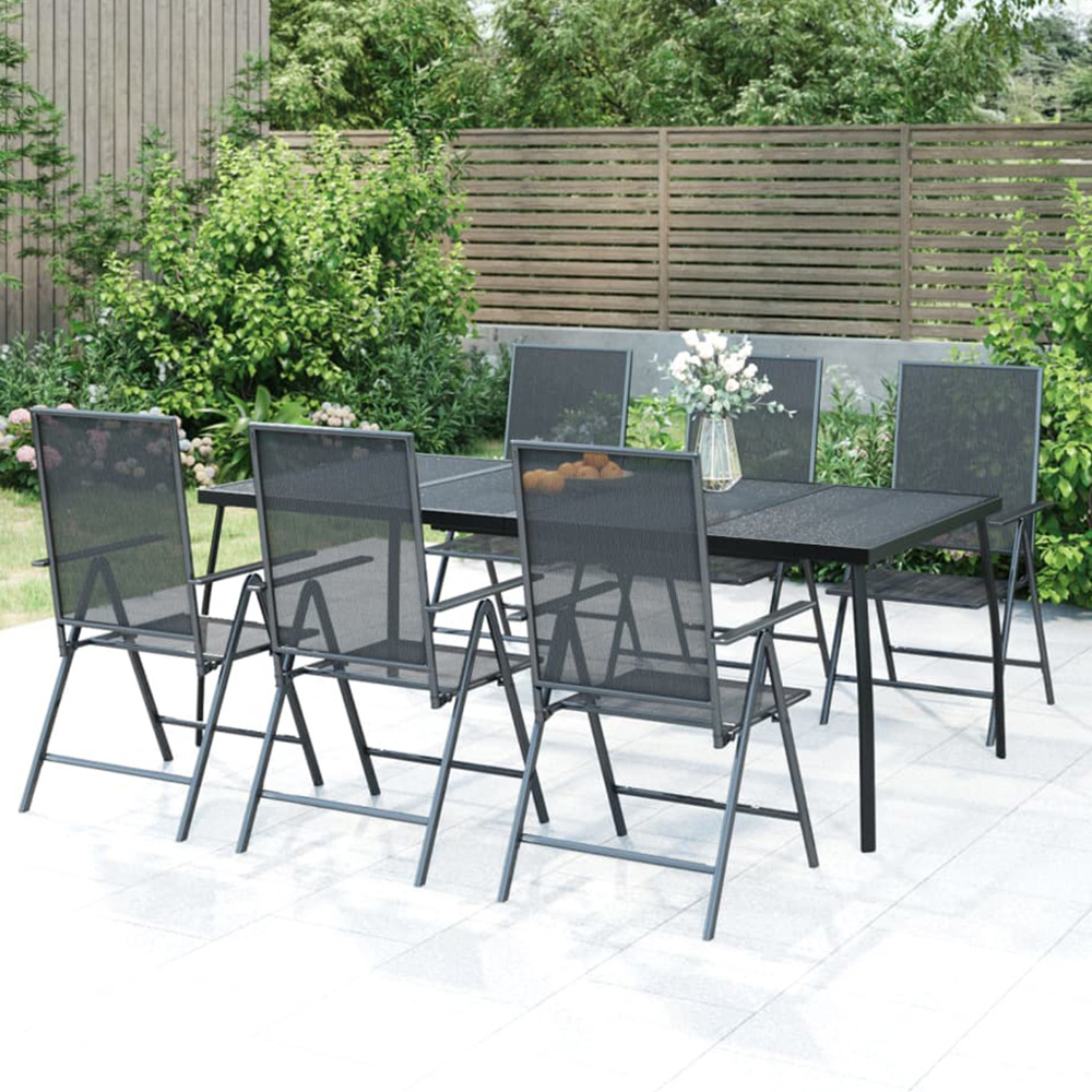 vidaXL 6 Seater Anthracite Steel Mesh Rectangular Garden Table Image 1