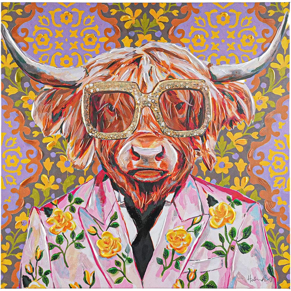 Heather Perry Stylish Floral Cow Canvas - Multicolour Image 1