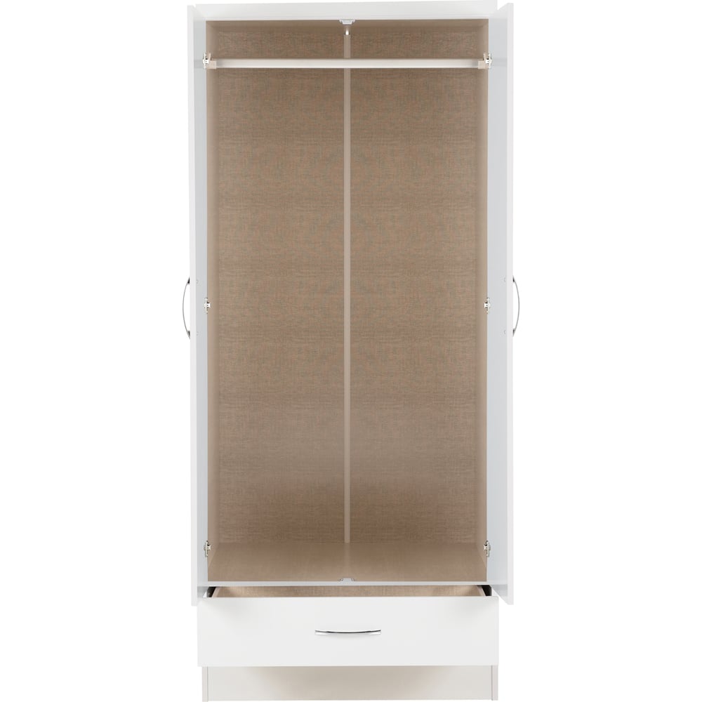 Seconique Nevada 2 Door Single Drawer Gloss White Wardrobe Image 4