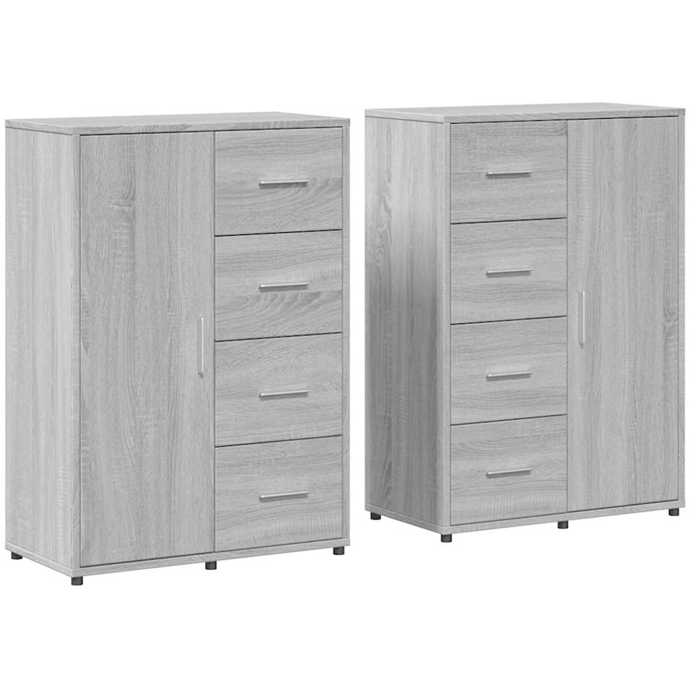 vidaXL Single Door 4 Drawer Grey Sonoma Wooden Sideboard Set of 2 Image 2
