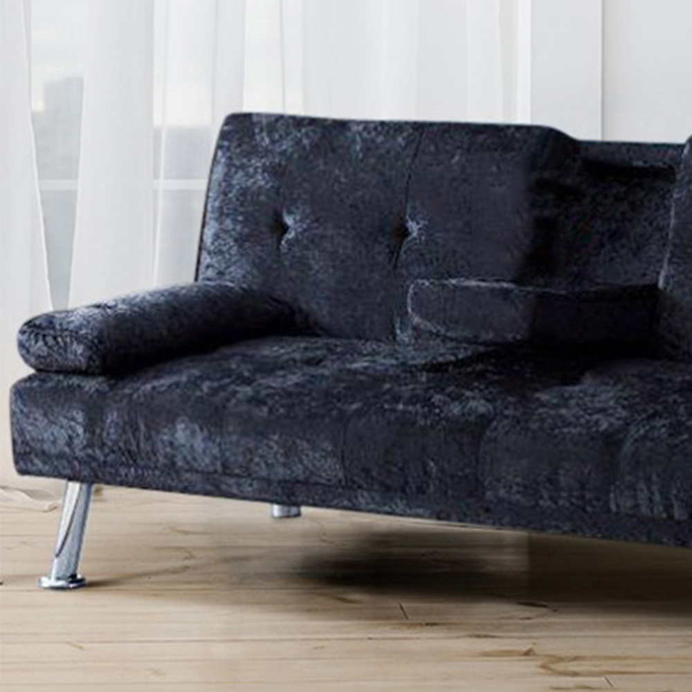 Brooklyn Double Sleeper Black Crushed Velvet Italian Sofa Bed with Cup Holder Image 2