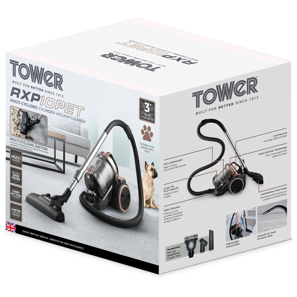 Tower RXP10 PET Rose Gold Multi Cyclonic Cylinder Vacuum Cleaner 800W Image 2