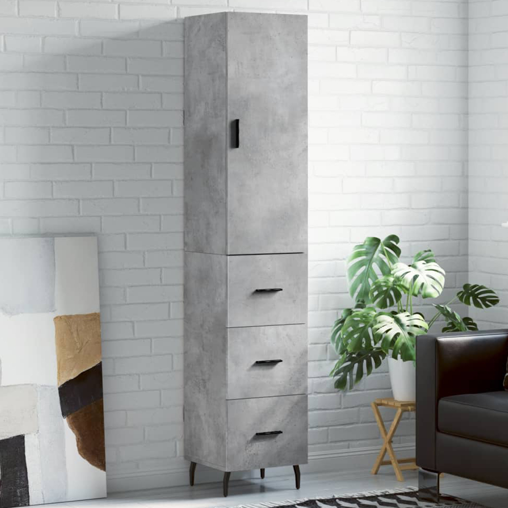 vidaXL Single Door 3 Drawer Concrete Grey Highboard Image 1