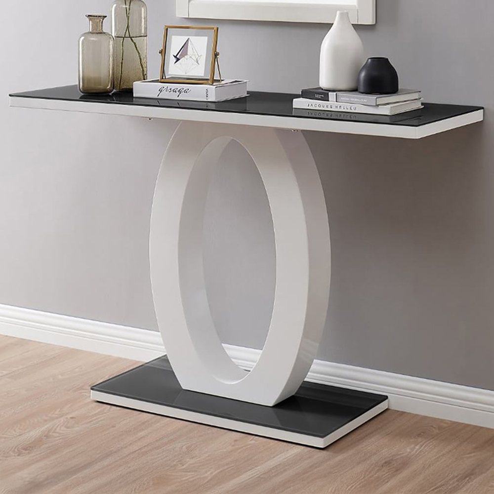 Furniturebox Lucia Black and White Halo High Gloss Glass Console Table Image 1