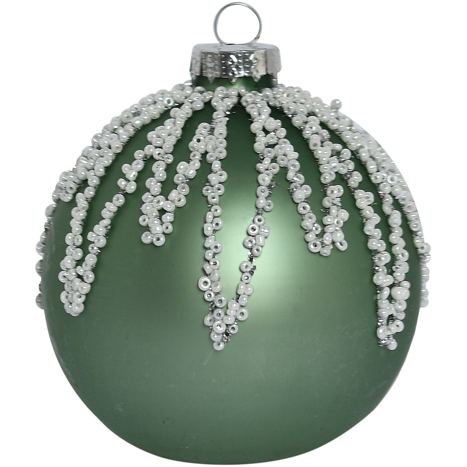 Sage Green White Beaded Bauble  - Sage Image