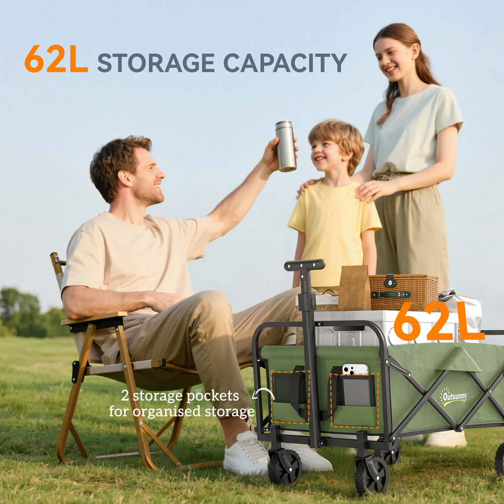 Outsunny 62L Green Heavy Duty Folding Garden Trolley Image 8