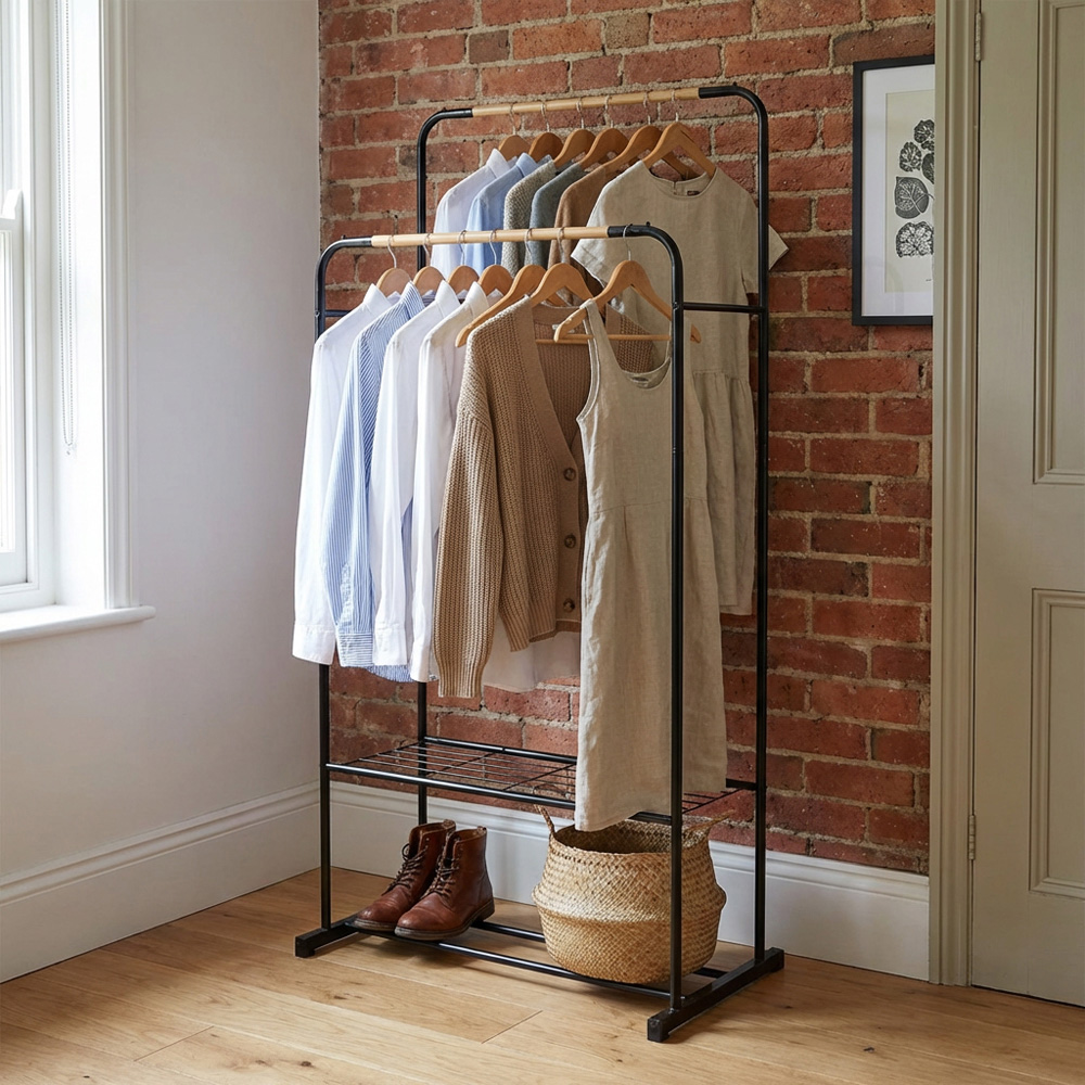 Bamboo Double Garment Rail - Black Image 6