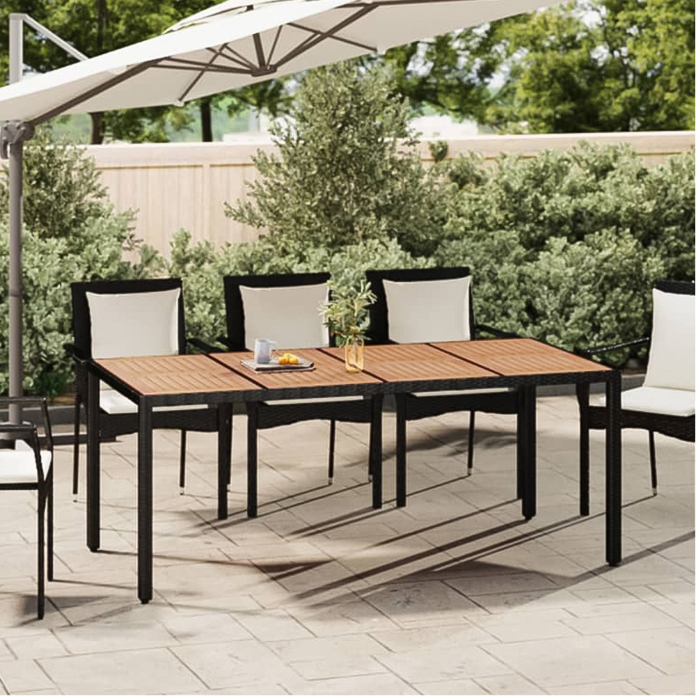 vidaXL 6 Seater Black Polyrattan and Solid Wood Acacia Tabletop Garden Table Image 1