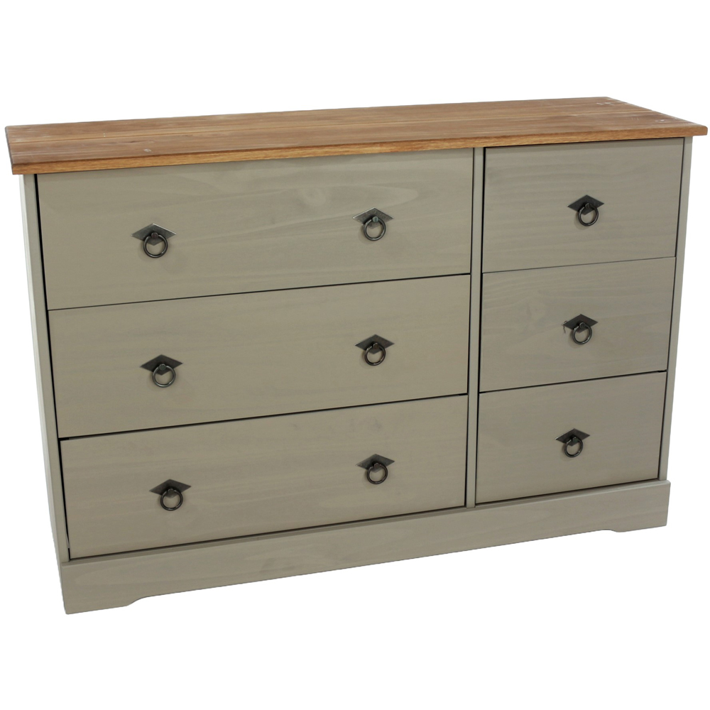 Core Products Corona Classic 6 Drawer Grey Pine Wood Wide Chest of Drawers Image 2
