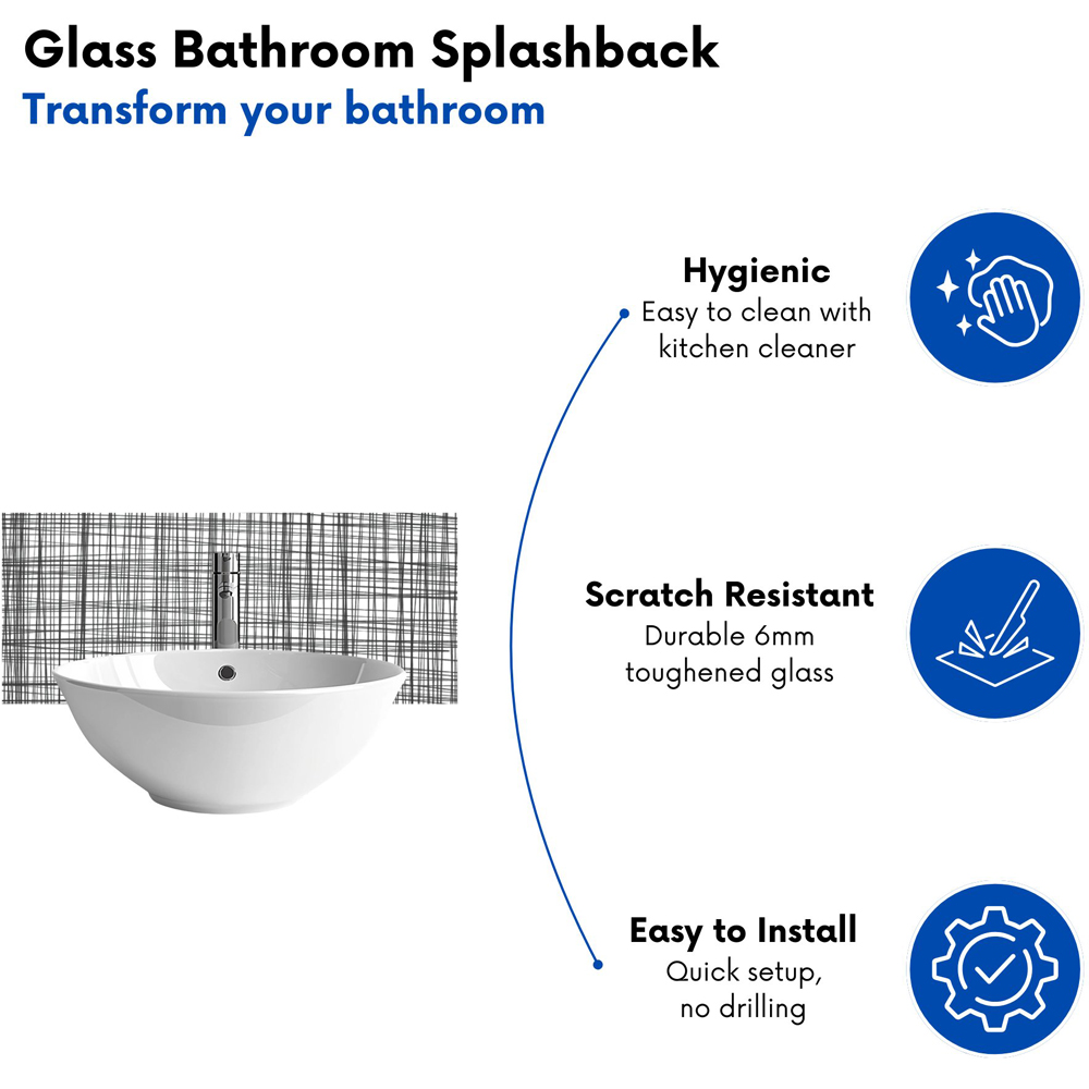 Warren Reed Designer Monochrome Pencil Scribble Glass Bathroom Splashback 25 x 60cm Image 4