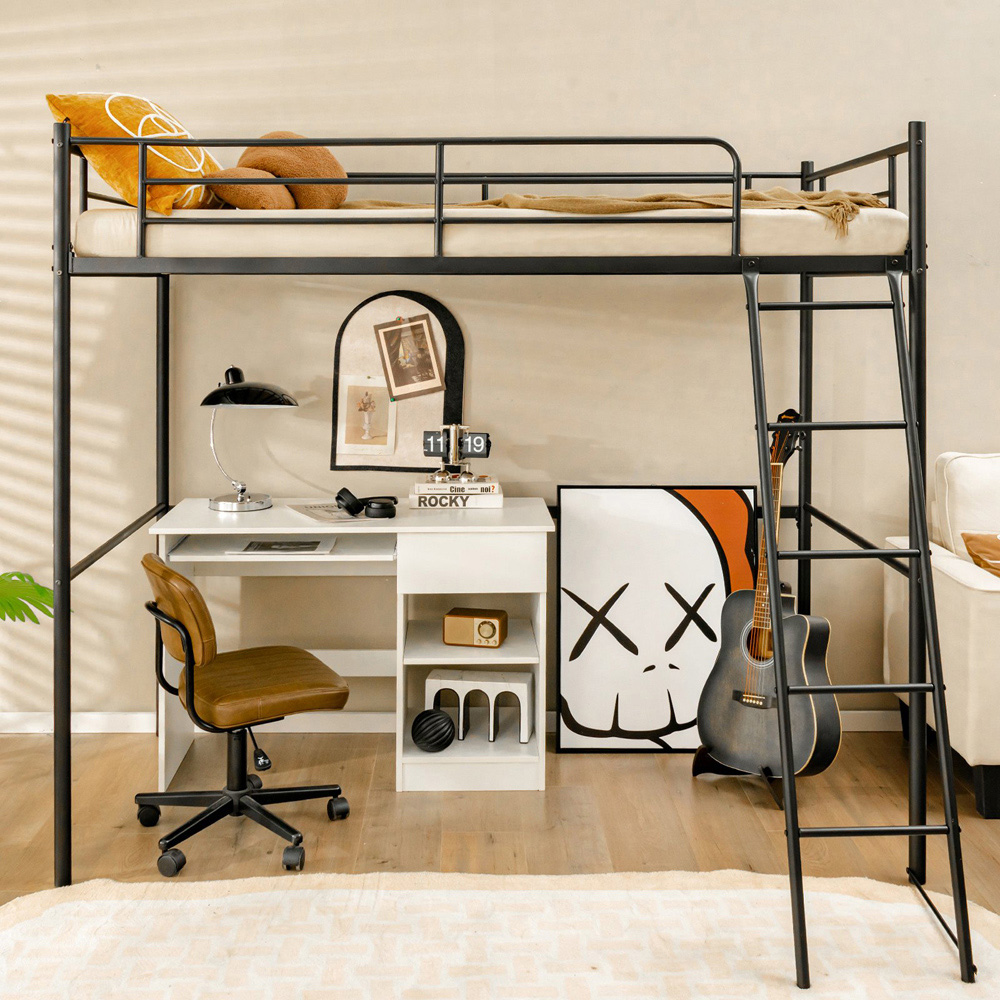 Costway Single Black Metal High Sleeper with Ladder Image 5