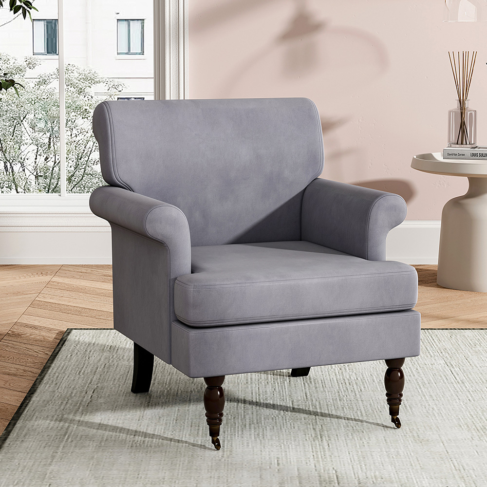 Living and Home Grey Contemporary Velvet Armchair Image 7