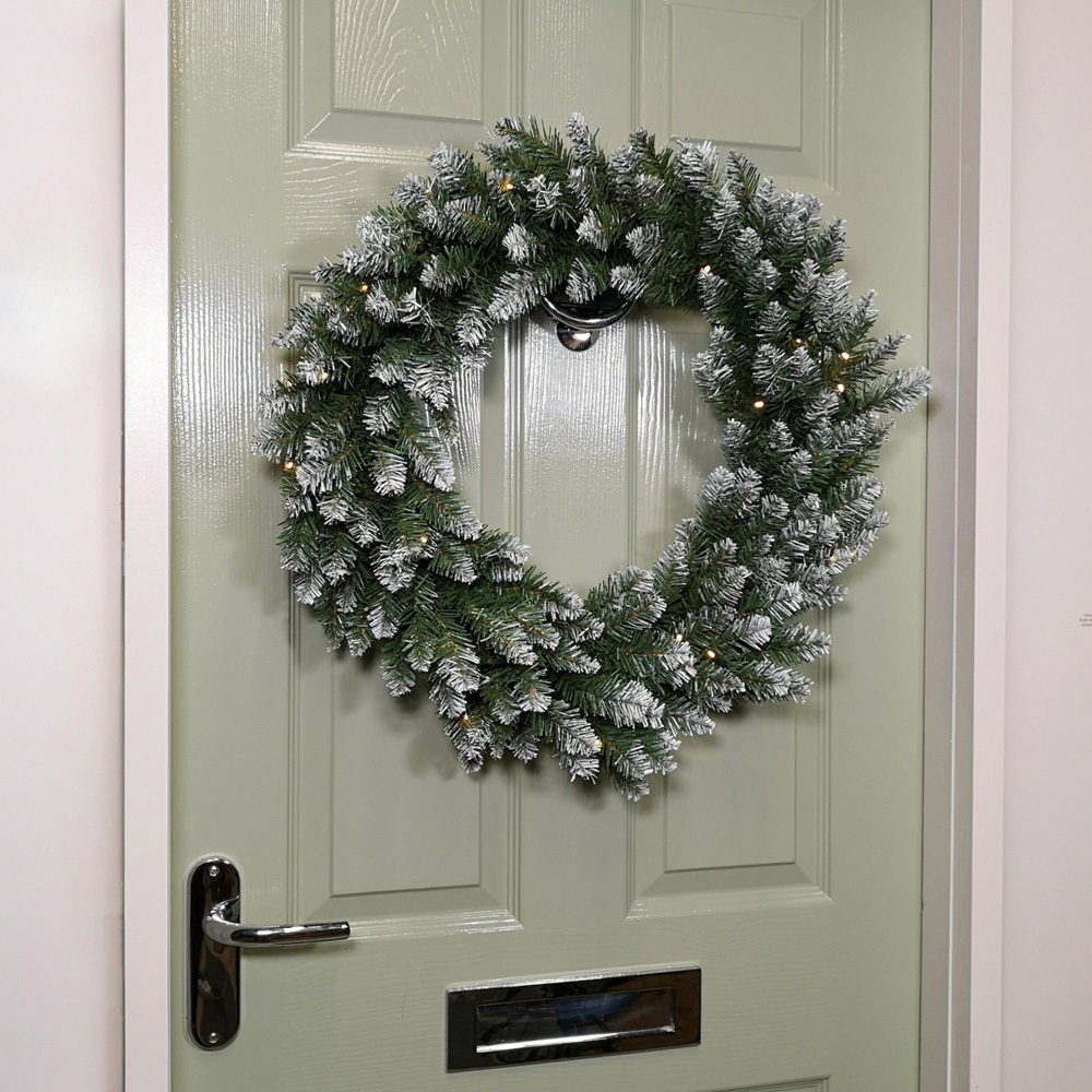 Samuel Alexander Warm White LED Snow Tipped Christmas Wreath Green 60cm Image 6