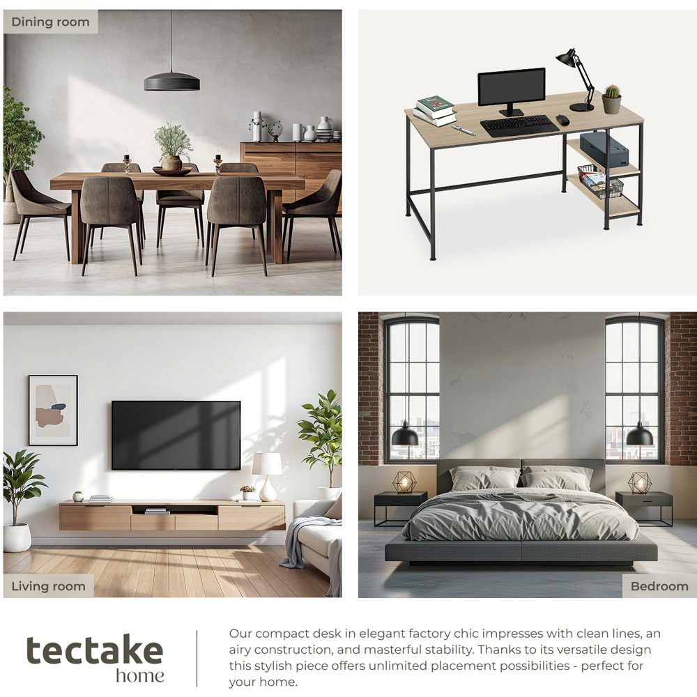 tectake Canton Oak Sonoma 2 Compartment Office Desk Image 5