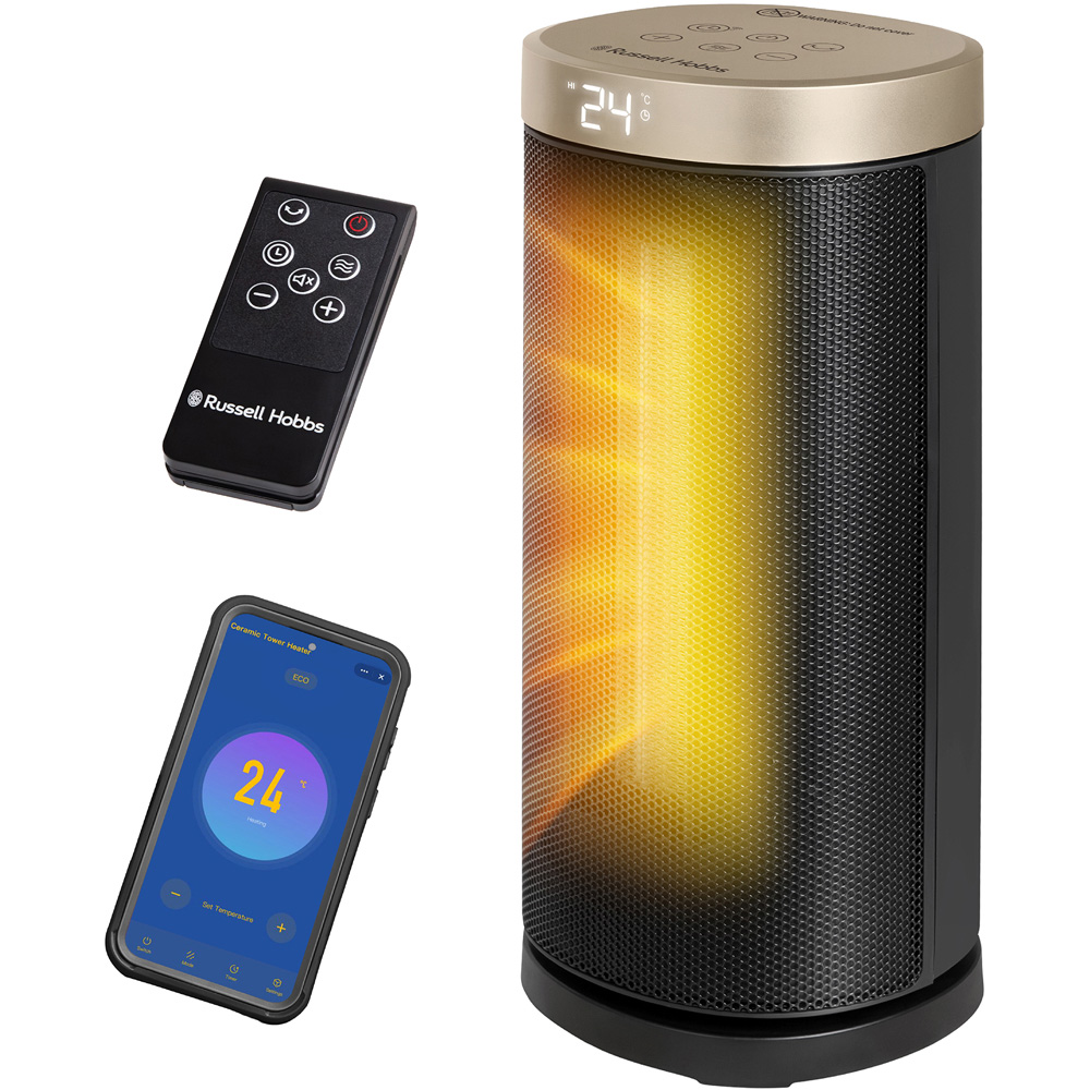 Russell Hobbs RHCTH2001G-SMT Black and Gold Round Smart Wi-Fi Enabled Ceramic Heater 2000W Image 2