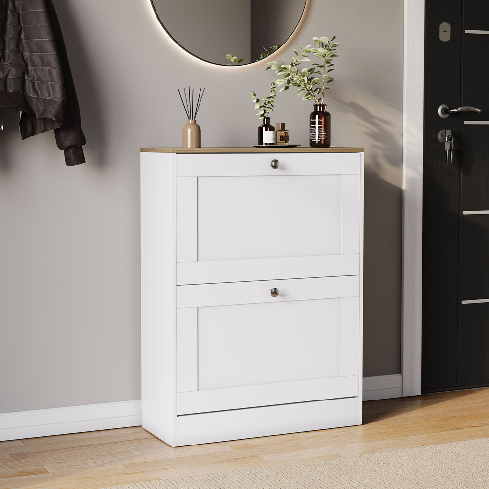 VIDA DESIGNS 2 Drawer White and Oak Effect Shoe Cabinet Image 5