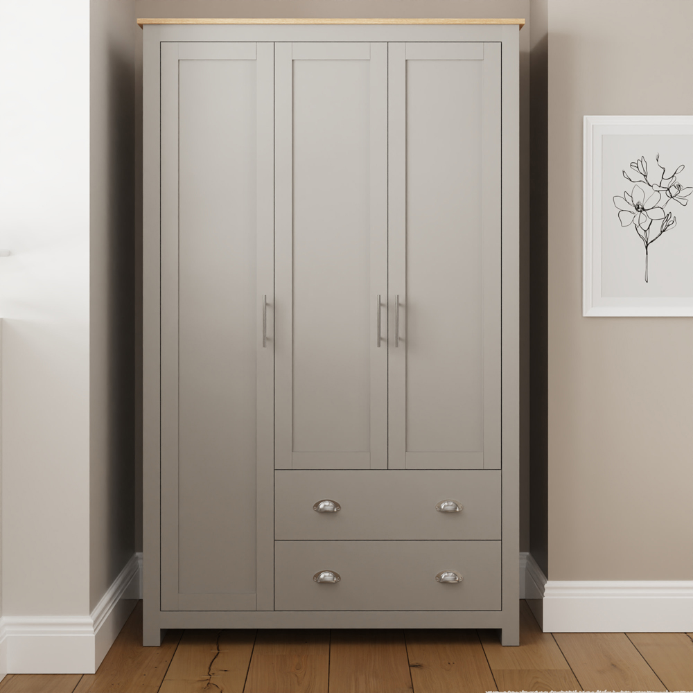 GFW Lancaster 3 Door 2 Drawer Grey Wardrobe Image 8