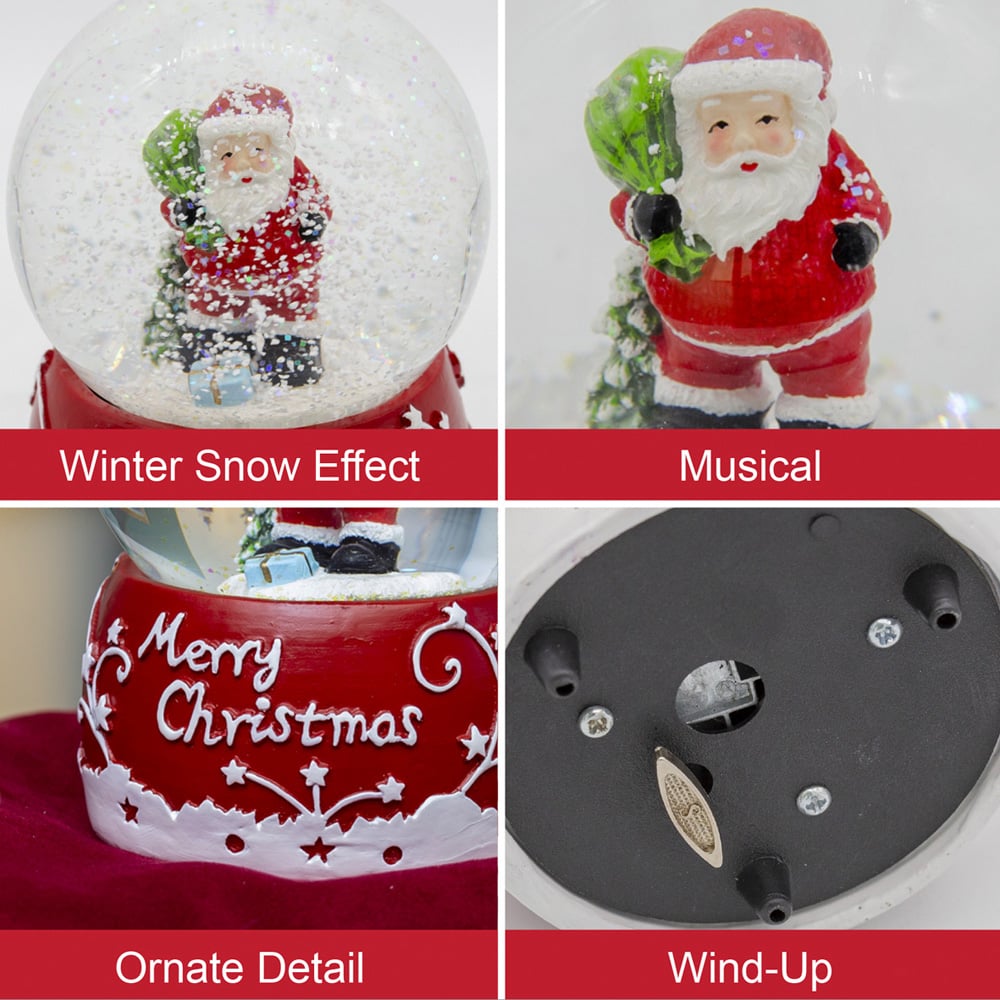 The Christmas Workshop Red and White Musical Santa Snow Globe Decoration Image 6