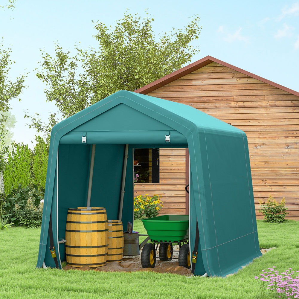 Outsunny 8 x 6.5ft Green Garden Storage Shed with Zipper Doors Image 4