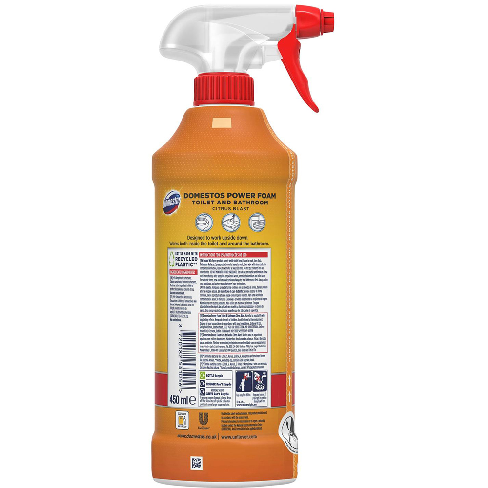 Domestos Power Foam Citrus Blast Toilet and Bathroom Cleaner Spray 450ml 4 Pack Image 3