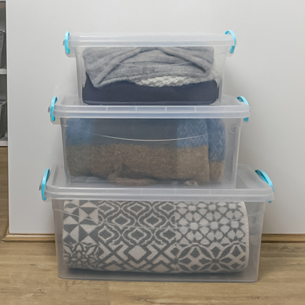 JVL Plastic Stackable and Nestable Food Storage Box with Clip Lid Set of 3 Image 2