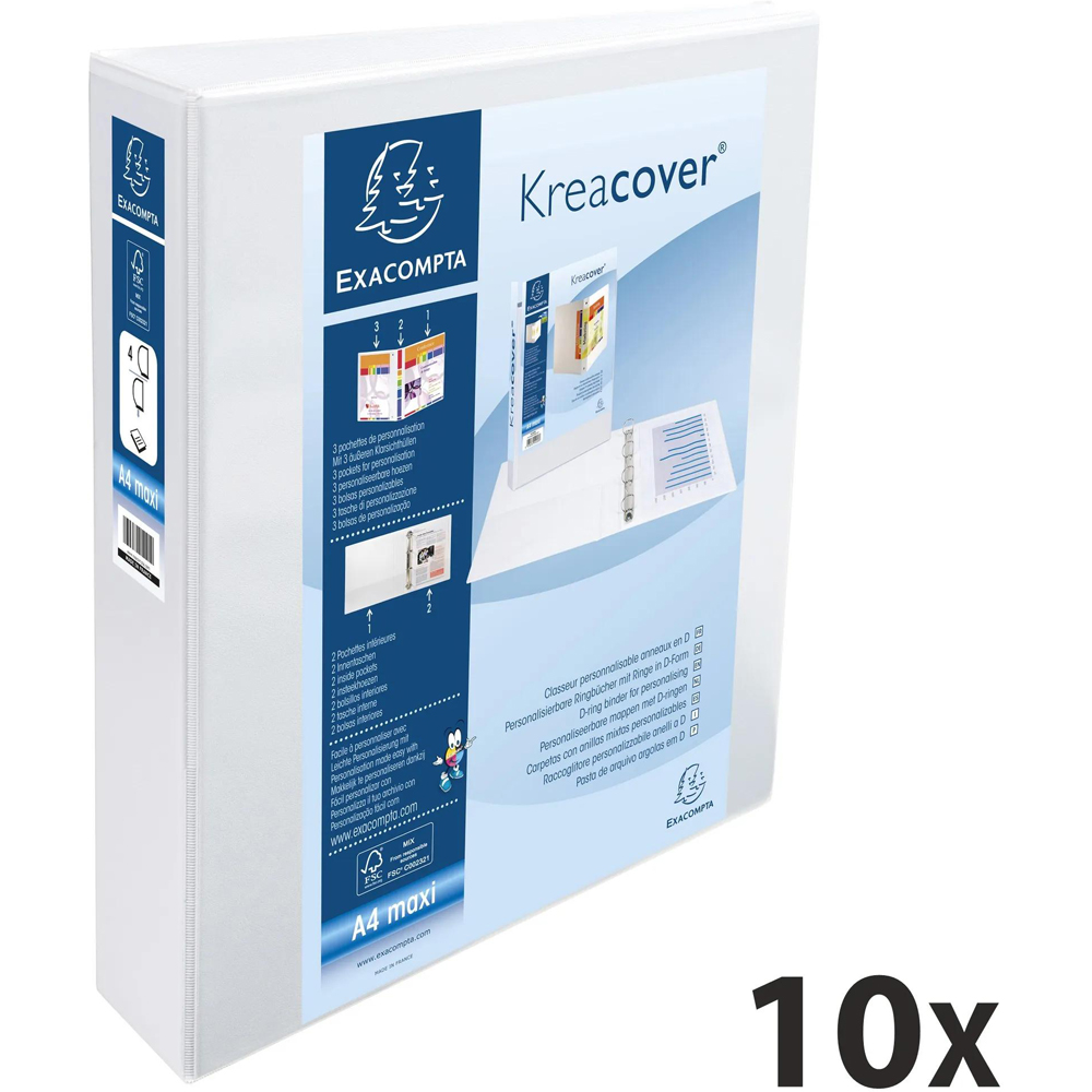 Exacompta Krea Personal White PP 4D Ring Binder 10 Pack Image 6