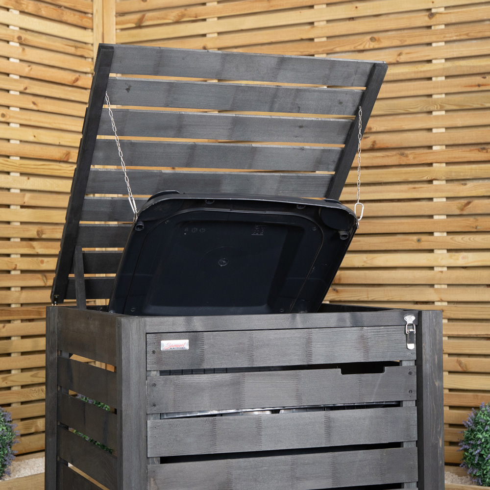 Samuel Alexander 2.4 x 3.8ft Dark Grey Single Wheelie Bin Wooden Garden Bin Shed Image 5