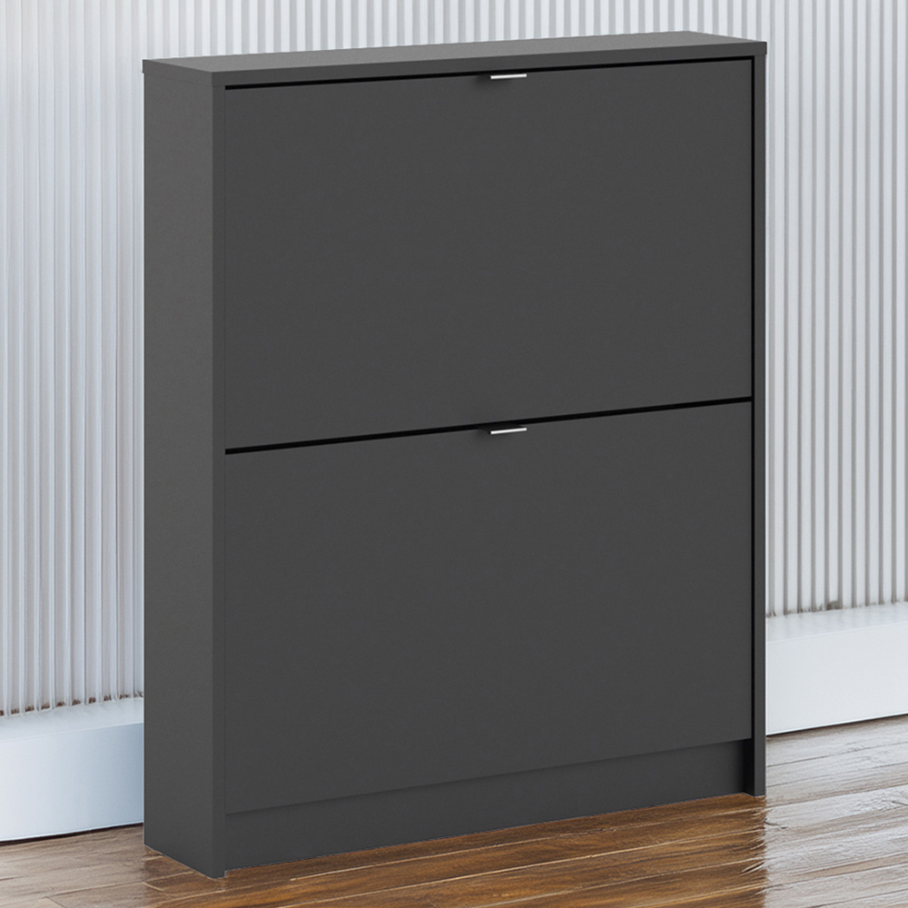 Florence Shoes 2 Flip Door Single Layer Matt Black Shoe Storage Cabinet Image 1