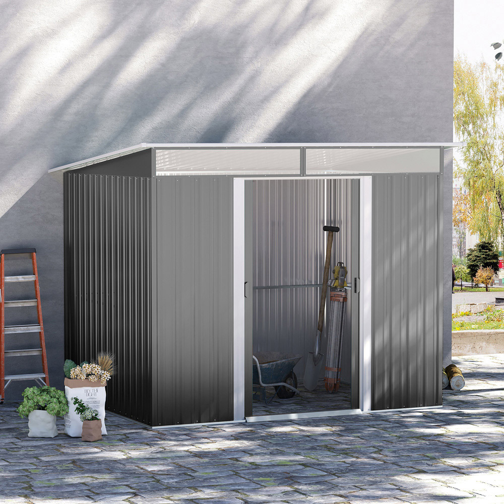 Outsunny 9 x 6ft Grey Metal Storage Shed Image 2