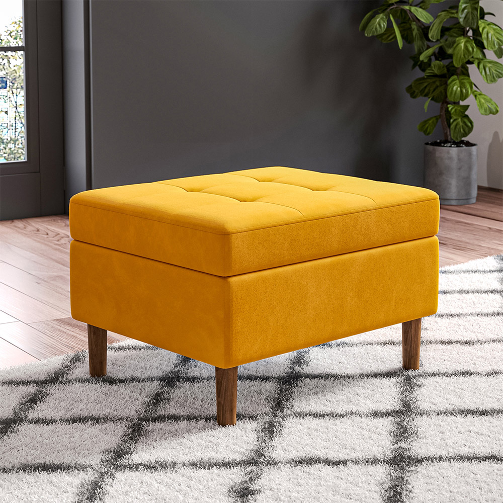 Living and Home Yellow Velvet Storage Ottoman Image 8