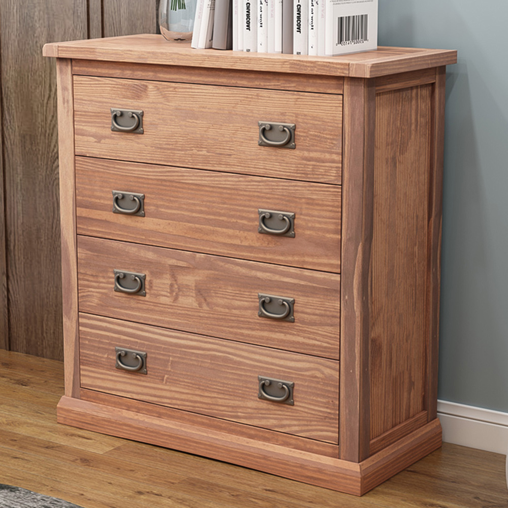 Tirolo 4 Drawer Light Brown Chest of Drawers with Brass Drop Handles Image 1