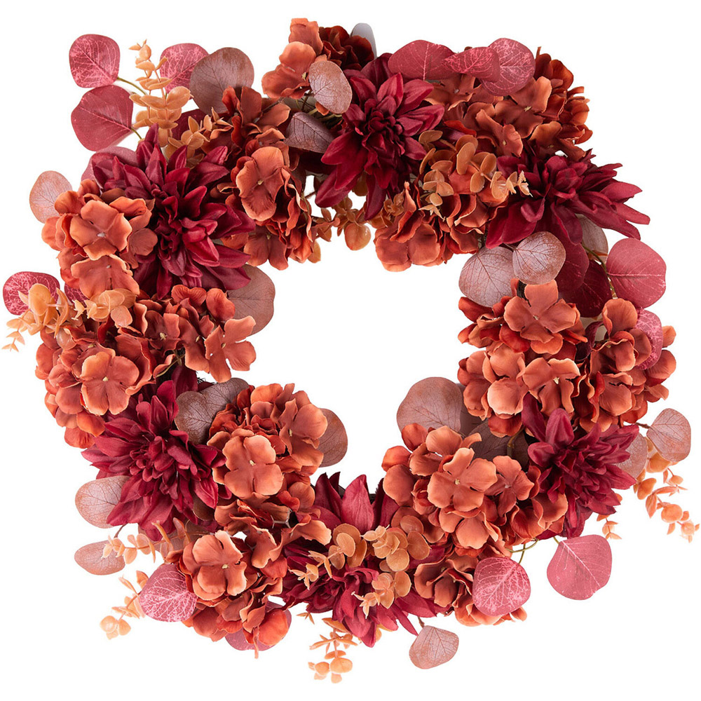 Autumn Hydrangea and Dahlia Wreath Burnt Orange Image 1