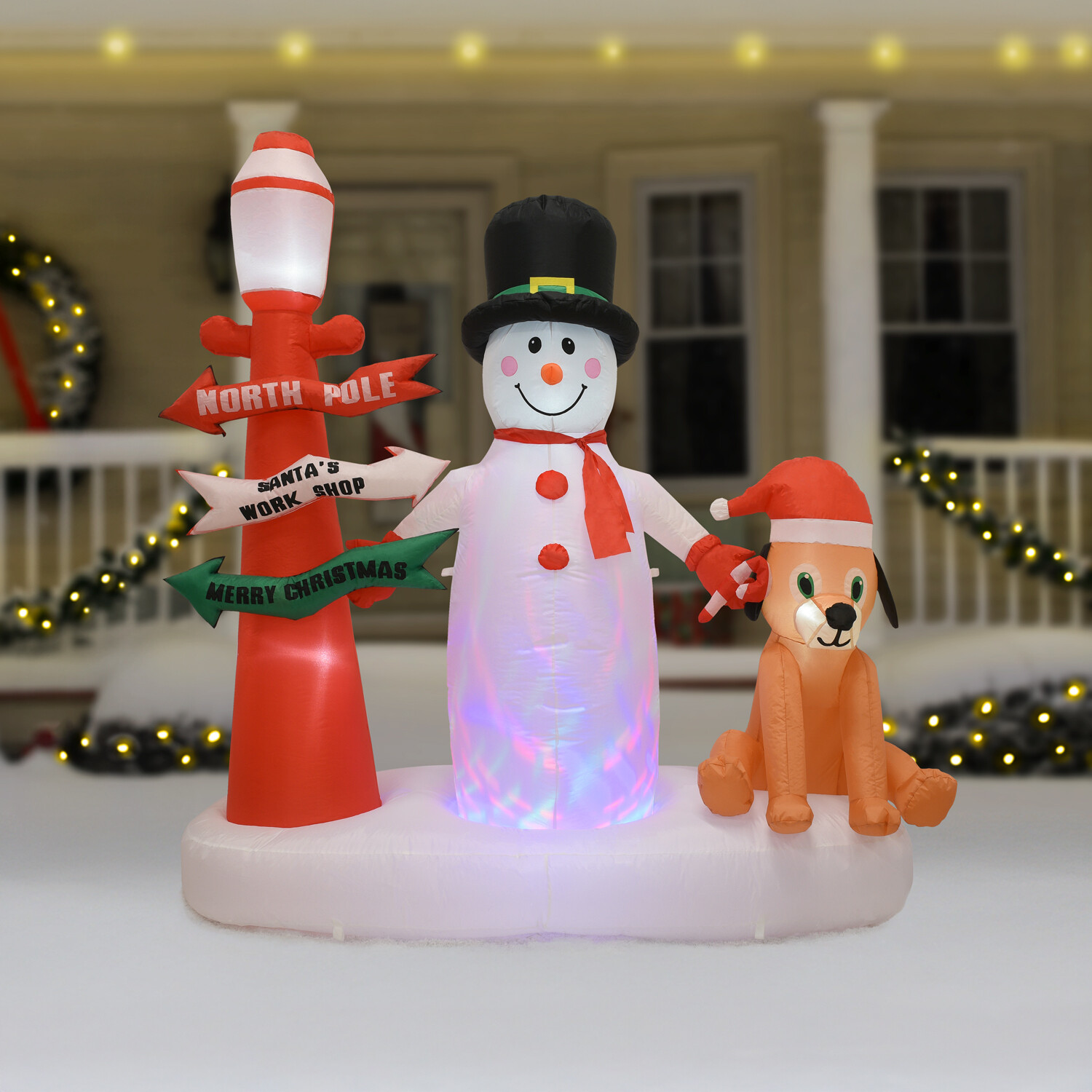 Inflatable Snowman Dog and Road Sign Multicolour Image 1